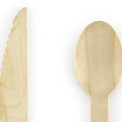 Houten Bestek Goud 16cm 18 delig van Partydeco koop je bij Partywinkel