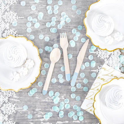 Houten Bestek Lichtblauw 16cm 18 delig van Partydeco koop je bij Partywinkel