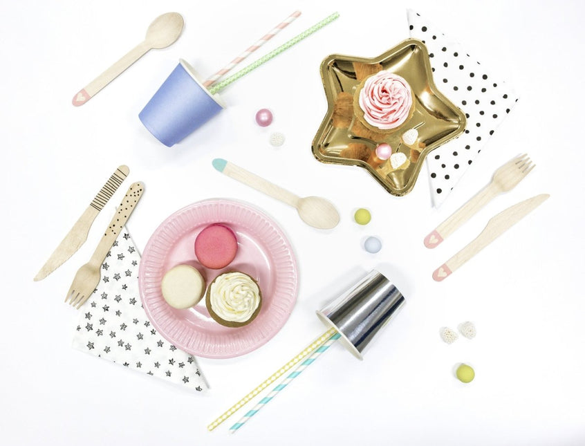 Houten Bestek Roze 16cm 18 delig van Partydeco koop je bij Partywinkel