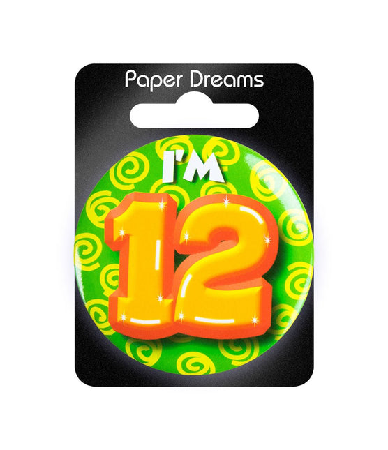 I'm 12 Button 12 Jaar 5,5cm van Paper Dreams koop je bij Partywinkel