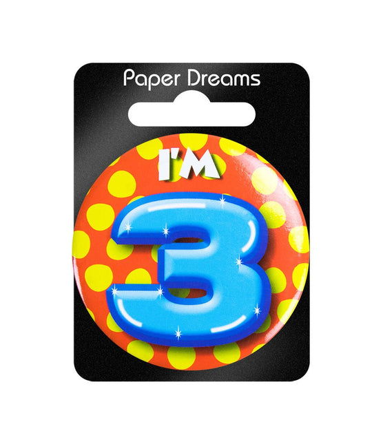 I'm 3 Button 3 Jaar 5,5cm van Paper Dreams koop je bij Partywinkel