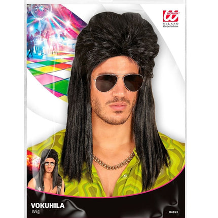 Jaren 80 Pruik Aso Lang Zwart van Widmann koop je bij Partywinkel