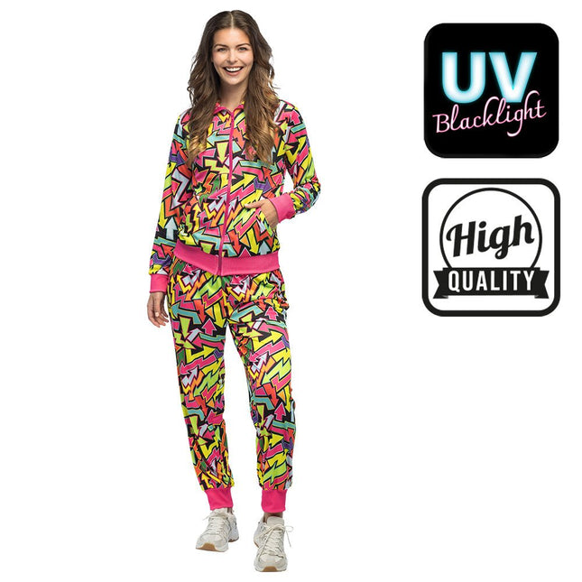 Jaren 90 Trainingspak Fout Gekleurd Dames Uv van Boland koop je bij Partywinkel