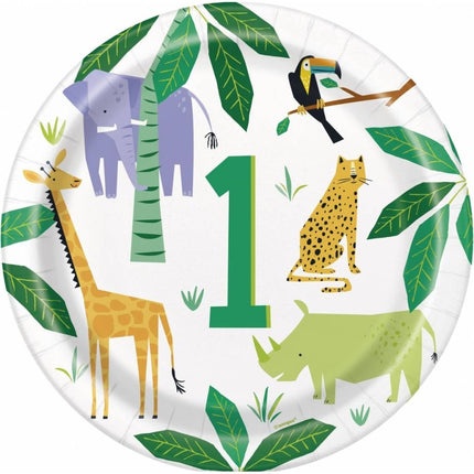 Jungle Borden 1 Jaar 23cm 8st van Unique koop je bij Partywinkel