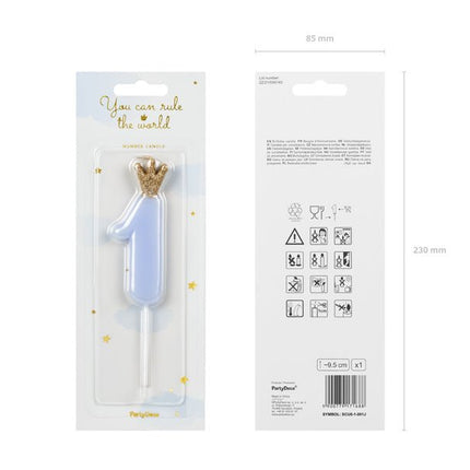 Kaars 1 Jaar Lichtblauw 9,5cm van Partydeco koop je bij Partywinkel