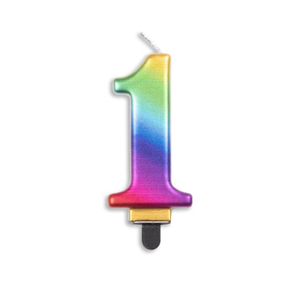 Kaars 1 Jaar Regenboog 7cm van WeFiesta koop je bij Partywinkel