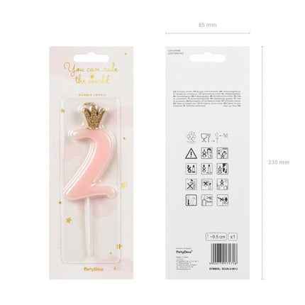 Kaars 2 Jaar Lichtroze 9,5cm van Partydeco koop je bij Partywinkel