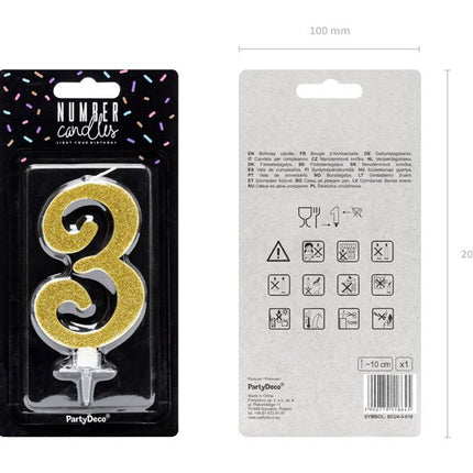 Kaars 3 Jaar Goud 10cm van Partydeco koop je bij Partywinkel