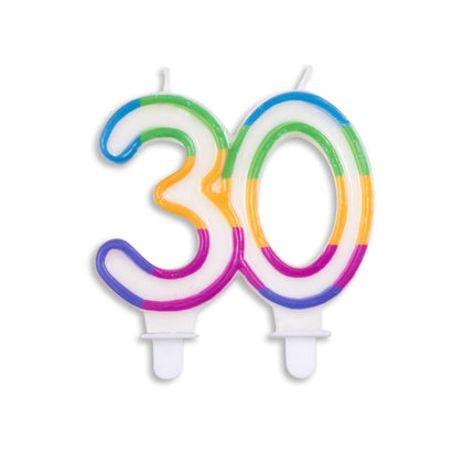 Kaars 30 Jaar Gekleurd 7cm van WeFiesta koop je bij Partywinkel