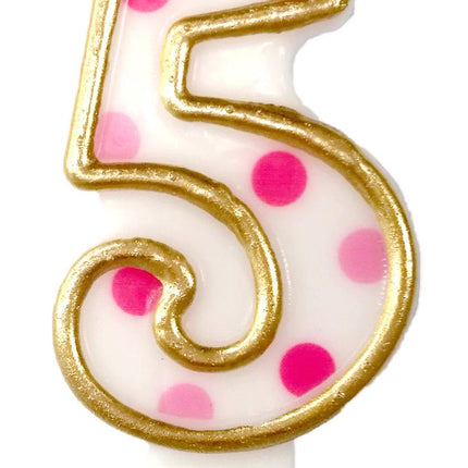 Kaars 5 Jaar Roze Stippen 8,5cm van Haza Witbaard koop je bij Partywinkel