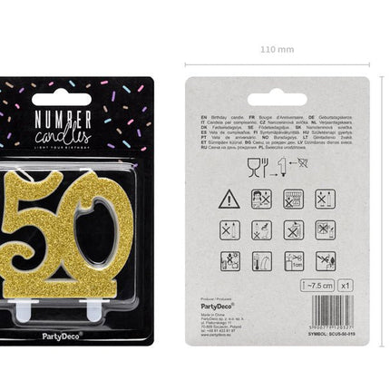 Kaars 50 Jaar Goud 7,5cm van Partydeco koop je bij Partywinkel