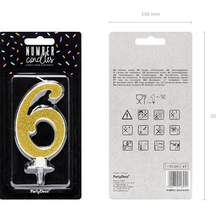 Kaars 6 Jaar Goud 10cm van Partydeco koop je bij Partywinkel