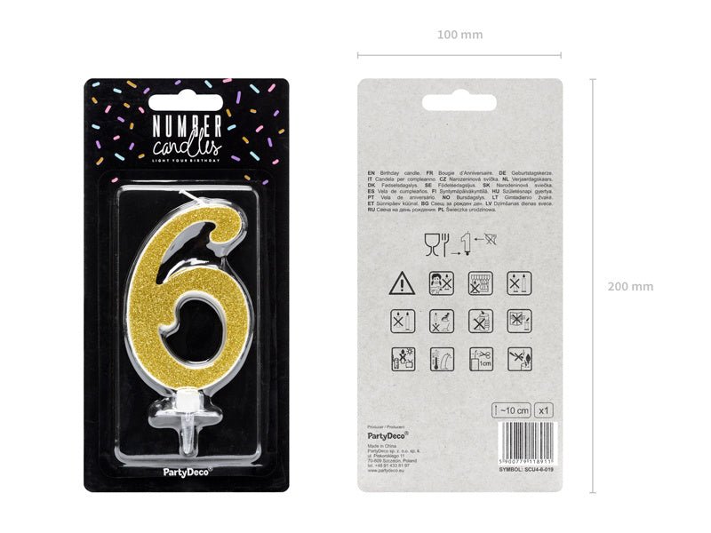 Kaars 6 Jaar Goud 10cm van Partydeco koop je bij Partywinkel
