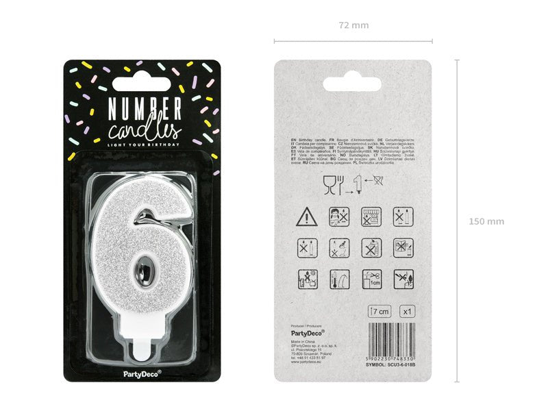 Kaars 6 Jaar Zilver 7cm van Partydeco koop je bij Partywinkel