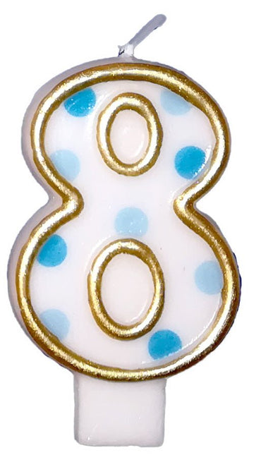 Kaars 8 Jaar Blauwe Stippen 8,5cm van Haza Witbaard koop je bij Partywinkel