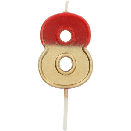 Kaars 8 Jaar Retro Rood 5cm van Folat koop je bij Partywinkel