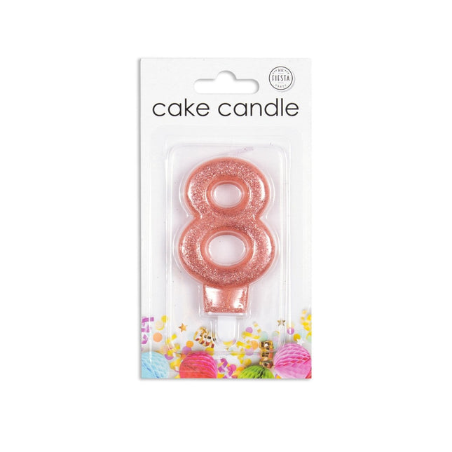 Kaars 8 Jaar Rose Goud Glitter 7cm van WeFiesta koop je bij Partywinkel