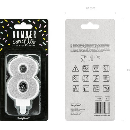 Kaars 8 Jaar Zilver 7cm van Partydeco koop je bij Partywinkel