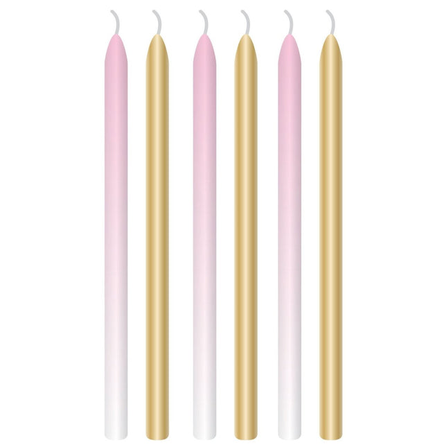 Kaarsen Lichtroze Goud 12cm 6st van Riethmueller koop je bij Partywinkel