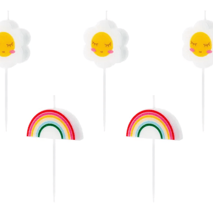 Kaarsen Regenboog En Bloem 3,5cm 5st van Partydeco koop je bij Partywinkel