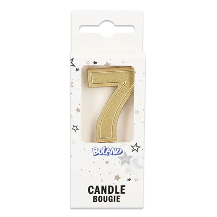 Kaarsje Elegant '7' goud op prikker (3 x 4,2 x 0,7 cm) van Boland koop je bij Partywinkel