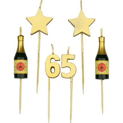 Kaarsjes 65 Jaar Champagne 17,5cm van Paper Dreams koop je bij Partywinkel