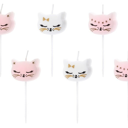 Kaarsjes Kat 2cm 6st van Partydeco koop je bij Partywinkel
