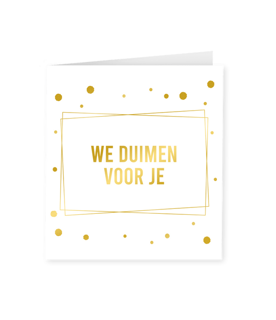 Kaart Wij Duimen Voor Je Goud Wit 15cm van Paper Dreams koop je bij Partywinkel