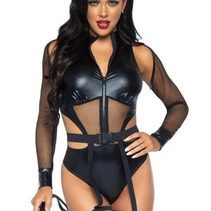Kat Kostuum Zwart Dames Bodysuit Wicked Kitty Leg Avenue van Leg Avenue koop je bij Partywinkel