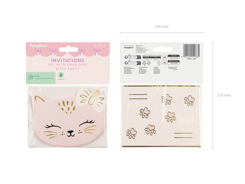 Kat Uitnodigingen 13cm 6st van Partydeco koop je bij Partywinkel