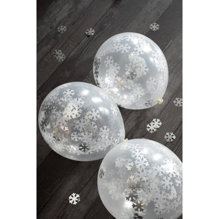 Kerst Confetti Ballon Sneeuwvlokken 30cm 4st van Folat koop je bij Partywinkel