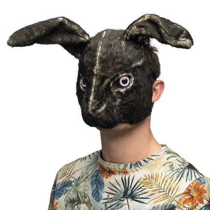 Konijn Masker Zwart Pluche van Boland koop je bij Partywinkel