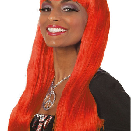 Oranje Pruik Lange Bobline Deluxe van Wilbers & Wilbers koop je bij Partywinkel