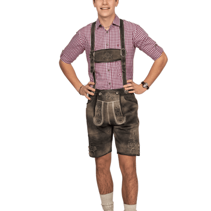 Lederhose Bruin Heren Kort Met Beenknopen van Haus Huberts koop je bij Partywinkel