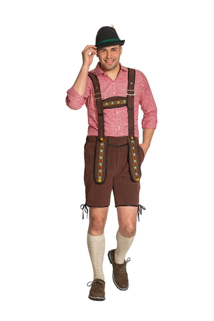 Lederhose Johann met Verstelbare Bretels Donkerbruin Kort van Partychimp koop je bij Partywinkel