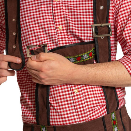 Lederhose Johann met Verstelbare Bretels Donkerbruin Lang van Partychimp koop je bij Partywinkel