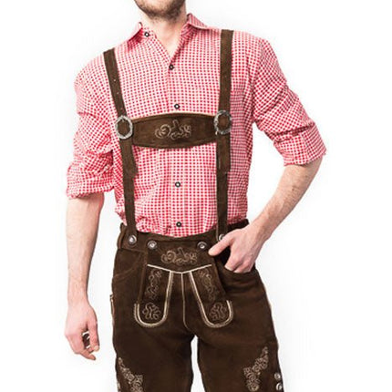 Lederhose Leer Kort Donkerbruin en Bretels van Tannhauser koop je bij Partywinkel