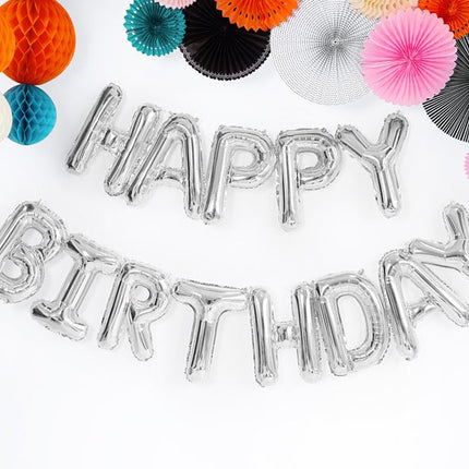 Letterballon Set Happy Birthday Zilver Leeg 3,4m van Partydeco koop je bij Partywinkel