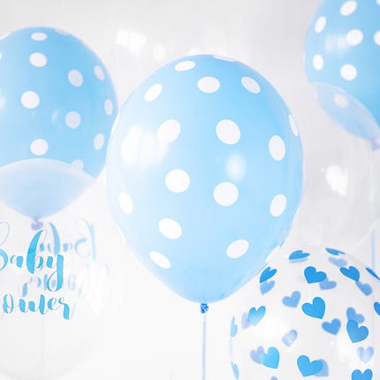 Lichtblauwe Ballonnen Witte Stipjes 30cm 6st van Partydeco koop je bij Partywinkel