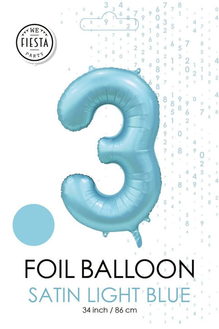 Lichtblauwe Cijfer Ballon 3 Jaar Glans 86cm van WeFiesta koop je bij Partywinkel