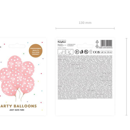 Lichtroze Ballonnen Witte Stipjes 30cm 6st van Partydeco koop je bij Partywinkel