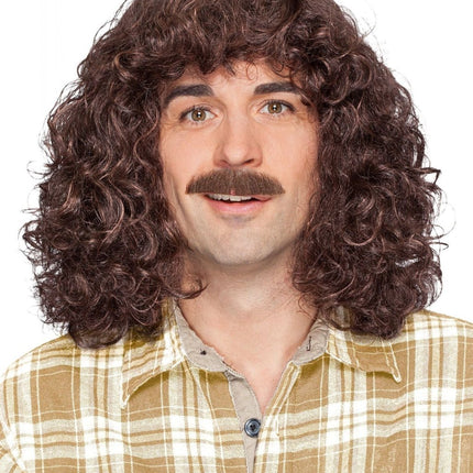 Mannen Pruik Bruin Met Snor van Orlob koop je bij Partywinkel