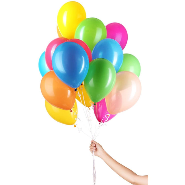 Meerkleurige Ballonnen met Lint 23cm - 30 stuks van Folat koop je bij Partywinkel