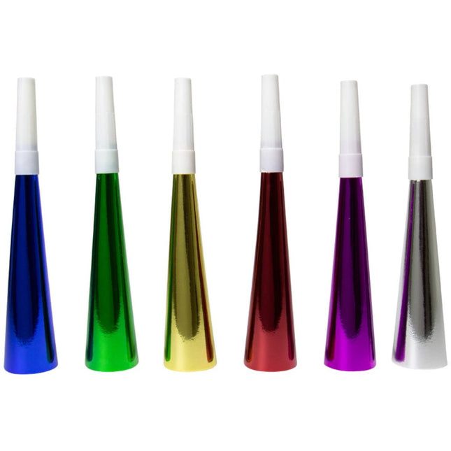 Meerkleurige Metallic Toeters 19cm - 6 stuks van Folat koop je bij Partywinkel