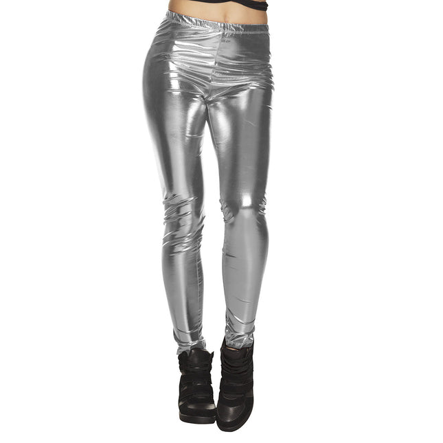 Metallic Zilveren Legging L - XL van Boland koop je bij Partywinkel
