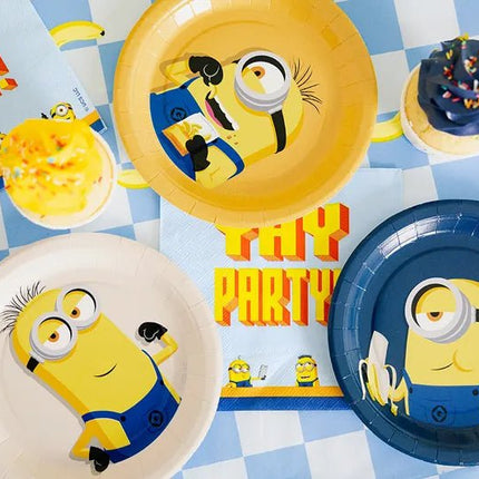 Minions Borden Blauw Geel Wit 18cm 6st van Partydeco koop je bij Partywinkel