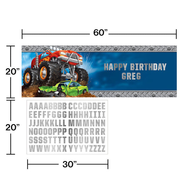 Monster Truck Banner Personaliseerbaar 1,5m van Creative Converting koop je bij Partywinkel
