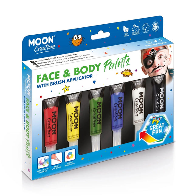 Moon Creations Face Paint with Brush Applicator Yellow 15ml van Moon Creations koop je bij Partywinkel