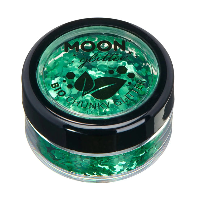 Moon Glitter Bio Chunky Glitter Green 3g van Moon Creations koop je bij Partywinkel