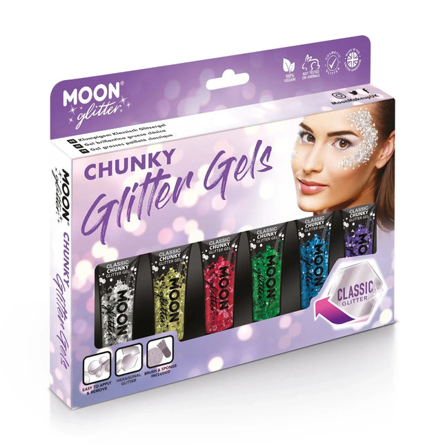 Moon Glitter Classic Chunky Glitter Gel Blue 12ml van Moon Creations koop je bij Partywinkel